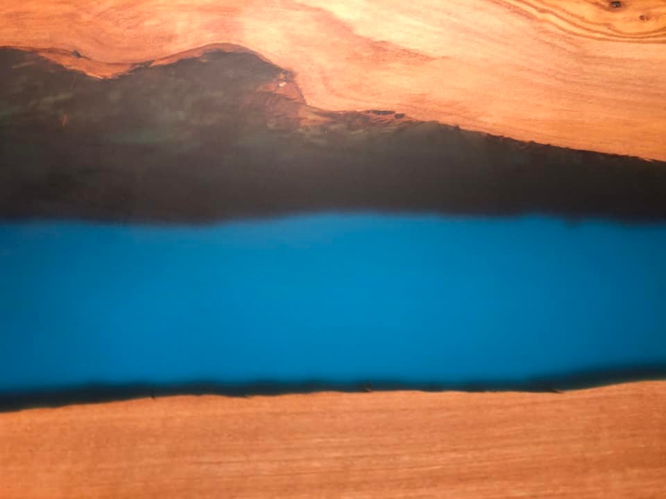 Deep Ocean Blue Resin & Olive Wood - 46x23cm (18.1x9.06in) - Georgia