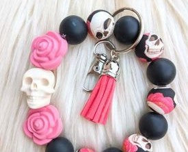 Black and Pink Rose Skeleton Wristlet - Georgia